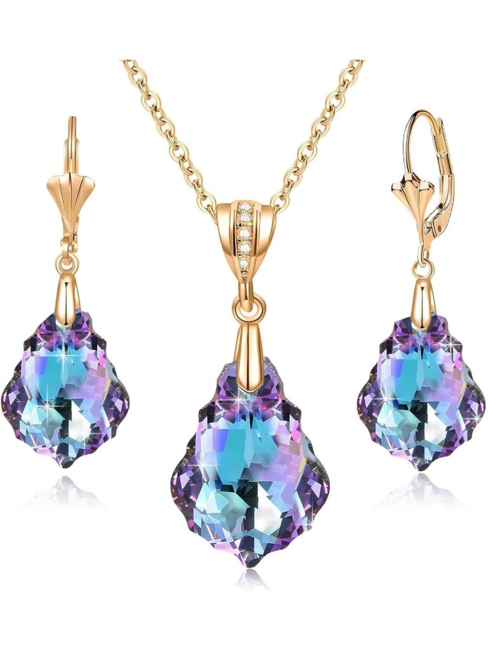 Women's Vitrail Light Evevic Austrian Crystals Baroque Pendant Necklace Earrings